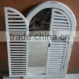 French Shabby Chic Antique Vintage Style White Wall Mirror With Shutters thumbnail-2