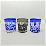 Solid Blue and Black Hand Cut Drinking Glass Tumbler thumbnail-3