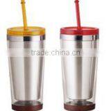 280ml/350ml/450ml Stainless Steel Inner Steel Outer Plastic Double Layer Cup With Straw thumbnail-2