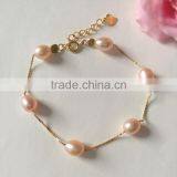 8-9mm Pink Rice Shape Freshwater Pearl Bracelet thumbnail-4