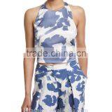 Blue and White Two Piece Blouse and Pants 2016 Ladies Elegant Clothing thumbnail-4