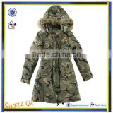 fashion multi-functional military women camouflage coat with fur hood