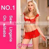 2015 Sunspice Top Supplier Elegant Lingerie Mature Red Mesh Bra Matching Nifty Bows Skirt Sexy Girls Match Set thumbnail-1