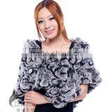CX-B-21D Hot Selling Genuine Rex Rabbit Fur Knitted Shawl Knit Poncho thumbnail-6