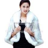 CX-B-M-41C Mink Fur Knitted Ladies Shawl With Fox Fur Trim thumbnail-2