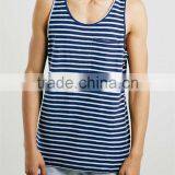 White and Navy Striped Custom Design Mens Gym Singlets thumbnail-1