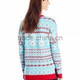 Women Light Blue Sweater Christmas Kitty Pattern Christmas Sweater Wholesaler thumbnail-2