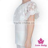 Fashion Children Summer Clothes Plain White Flutter Sleeve Cape Design Baby Girl Lace Puffy Tops thumbnail-2