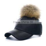 Myfur Wholesale Colors Winter Leather Pom Baseball Cap With Fur Pom Pom