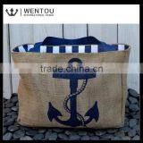 Eco-Friendly Nautical Anchor Market Burlap Tote Bag thumbnail-1