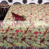 Handmade Ethnic Quilt Throw Cotton Bird Prints Bedspread Home Decorative Indian Bedding