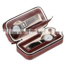 Custom Portable Brown Two Piece Watch PU Leather Zipper Bag Pocket Watch Box thumbnail-2