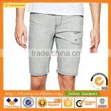 Light Grey Super Skinny Destroyed Wash Denim Shorts Jeans Shorts With Spray Coating For Men thumbnail-5