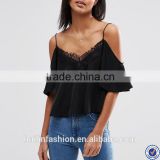 spaghetti strape ladies blouses tops wholesale lace embellishment cold shoulder summer tops