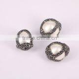 Round Freshwater Pearl Beads With Rhinestone, Mother Of Pearl Stone For Jewelry Making thumbnail-6