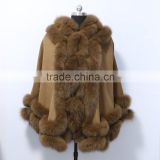 fashion cashmere cape for women with fur trim CC69
