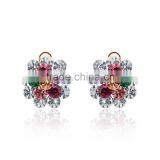 2016 Flower Shape Multicolor Cubic Zircon Stud Earring 18k Yellow Gold Plated Women's Earring thumbnail-3
