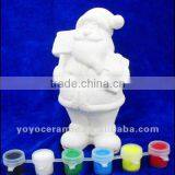 Christmas DIY Gifts Unpaintd White Ceramic Bisque Santa With Pigment and Brush