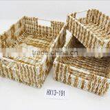 Rectangular Multipurpose Natural Sea Grass Woven Basket Chests Set Of 3 With Handles thumbnail-1