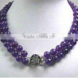 2 Rows 8mm Amethyst Bead Necklace thumbnail-1