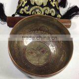 High Quality Handmade in Nepal Meditation Monastery Color Painted Mantra Carved Singing Bowl thumbnail-4