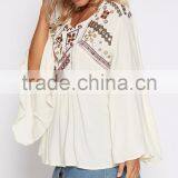 Long Bell Sleevce Stylish Women Tops Latest Saree Blouse Designs thumbnail-4