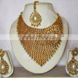 Pearl Polki Gold Plated Designer Necklace Earring Set thumbnail-1
