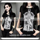 Women Black Party Dress Short Cage Printing Slim Fit Femme Tee Shirt thumbnail-3