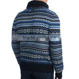 New Wool Polo Neck Long Sleeve Colorful Jacquard Mens Sweater 1/4 Zip Pullover thumbnail-2