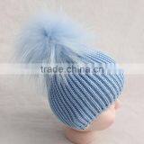 Myfur China Factory Customized Winter Knit Hat for Babies With Real Raccoon Fur Ball Top thumbnail-3