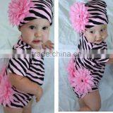 Promotio! Infant Girls Short Sleeves Conjoined&hat 2pcs Set With Big Flowers,baby Cute Cotton Romper, Lovely Girls Clothes Climb thumbnail-1