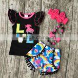 Baby Girls Summer Clothes Girls Children LOVE Troll Hair Outfits Kids Flutter Sleeve and Rainbow Shorts Outfits With Accessories thumbnail-1