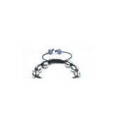 Adjustable Shamballa Bracelet, Blue Crystal Pave Balls & Alloy Skull Beads thumbnail-1