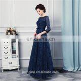 Navy Blue Long Bridesmaid Dresses High Quality Lace Floor Length 3/4 Long Sleeves Sheer Illussion Corset Brides Maid Vestidos De thumbnail-2
