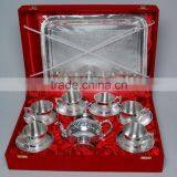 Silver Plated Engraved Brass Tea Coffee Cups & Plated Set Of Four Piece With Serving Tray thumbnail-6
