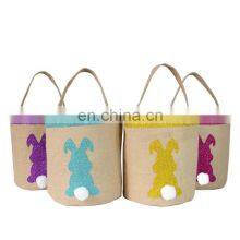 Manufacture Hot Sale 2022 Easter Decoration Rabbit Bunny Basket Burlap Easter Jute Bag Tote Gift Bags