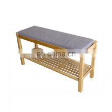 Hot product natural style shoe rack bench bamboo with cushion seat luggage storage rack