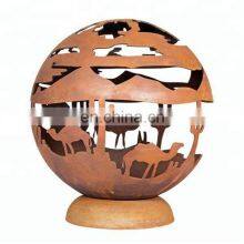 Decoration Laser Cut Globe Warming Corten Steel Outdoor Fire Pit Ball