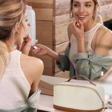 Large Capacity Travel Cosmetic Bag Portable PU Leather Water Resistant Makeup Organizer Bags (Lady) thumbnail-3