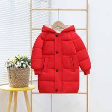 Hooded medium length down cotton jacket, cotton children's clothing, winter coat, cotton jacket