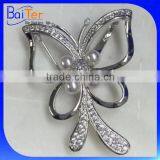 Yellow Gold Plated Crystal Butterfly Wing Brooch/Fresh Water Pearl Copper Butterfly Brooch thumbnail-3