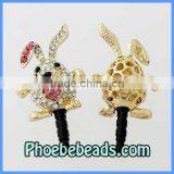Wholesale Fashion Pink Crystal Pave Rabbit Dustproof Earphone Jack Plug Headphone Dust Stopper Ear Cap 3.5mm MDP-M07B