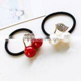 Elegant Red White Simulated Pearl Rhineston Leaf Cherry Rubber Band Elastic Hair Bands Girls Hair Accessories for Women Headwear thumbnail-6