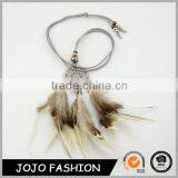 Fancy Leather Chain Ethnic Weave Dreamcatcher Feather Necklace