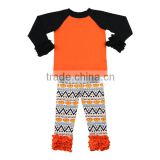 2016 Kaiyo fall boutique girl clothing black baby ruffle raglan with orange ruffle pant halloween costumes china wholesale