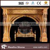 Flower Natural Stone Yellow Marble Fireplace Mantel thumbnail-3