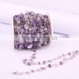 Rosary Chain Amethyst Quartz Chip Beads Silver Plated Jewelry Wire Wrapped Beaded Chain