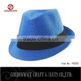 2015 Bule Paper Straw Fedora Hat With Ribbon thumbnail-1