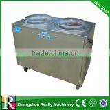 Double Flat Round Pans Fry Roll Ice Cream Machine