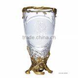 Bronze Casting Leaves Design Crystal Flower Vase, Home Decorative Square Crystal Vase With Gilt Bronz Base thumbnail-6